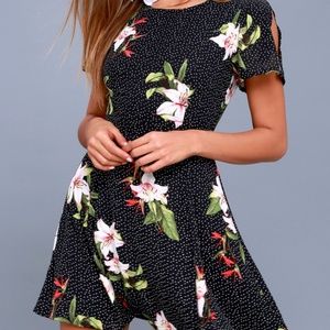 Avant Garden Black Floral Print Skater Dress